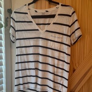 Madewell Black and White Striped V-Neck Tee